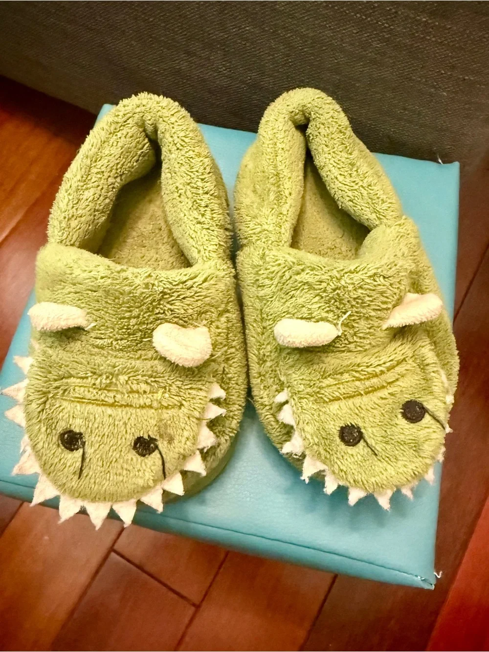 Plush Green Crocodile Slip-On Kids Slippers